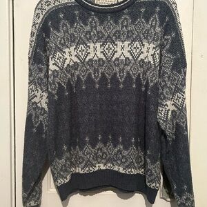 Vintage 80s Michael Gerald Gray White Acrylic Knit Geometric Sweater Men Size L